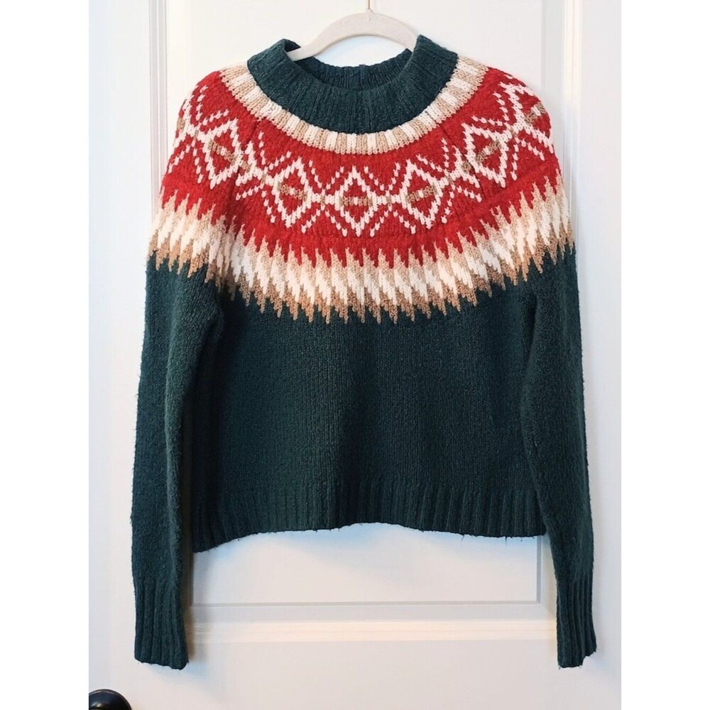 American Eagle Women's XS Fair Isle Nordic Knit Sweater Red Blue Crewneck